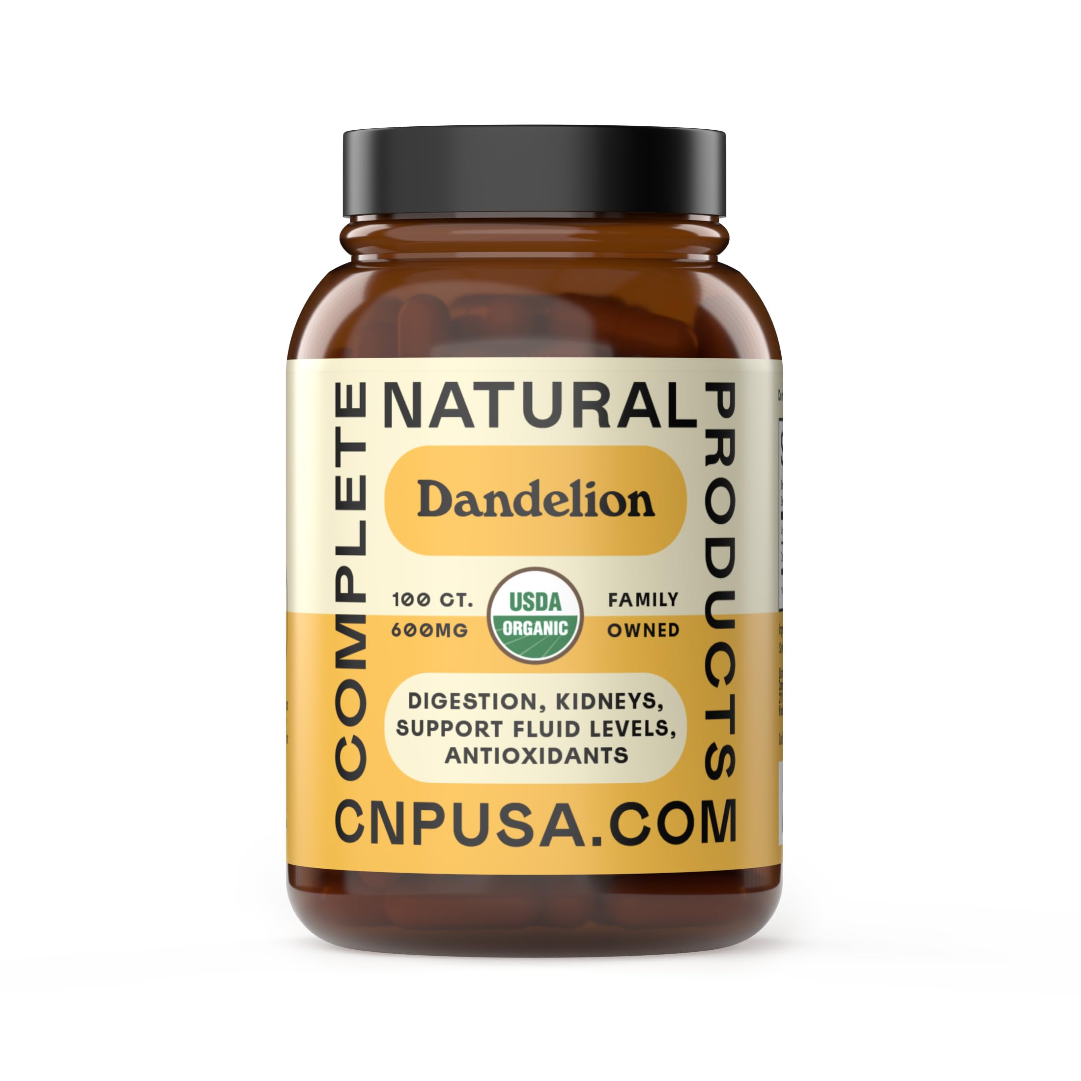 Complete Natural Products Pure Organic Dandelion Root Capsules - 600mg Capsules 100 Pills Dried Dandelion Root Herbal Supplement