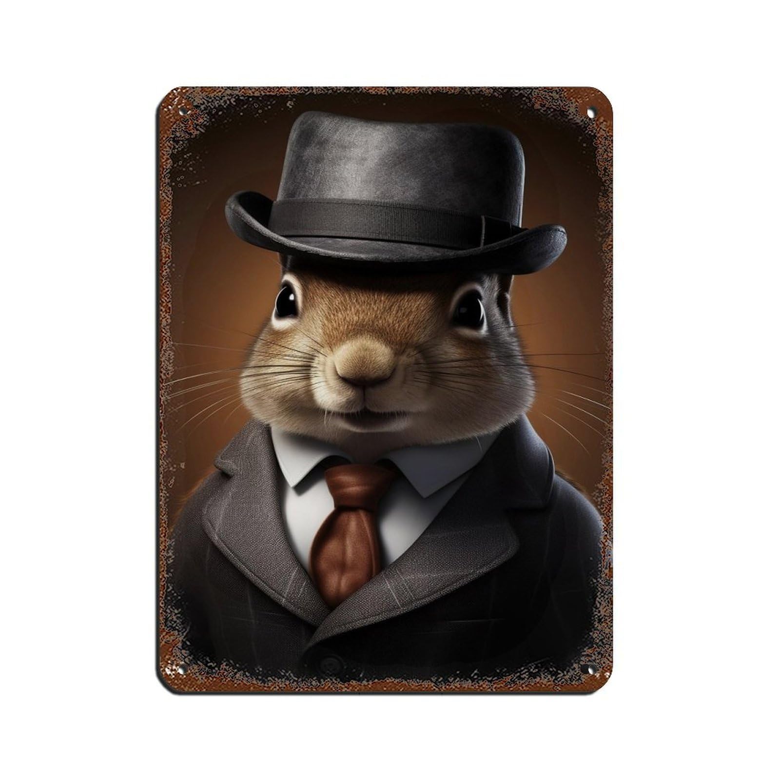 Vintage Squirrel Painting Poster Retro Poster Metal Tin Sign Chic Art Retro Iron Painting Bar People Cave Cafe Family Garage Poster Wall Decoration 12x16inch(30x40cm)