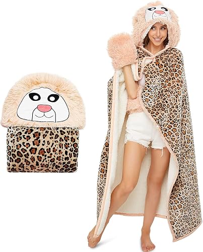 Iconix Animal Fluffy Fleece Unisex Hooded Blankets - Leopard