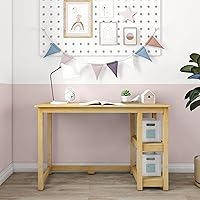 Vista 2 de Max & Lily Escritorio de madera maciza con estantes, 47 pulgadas, natural