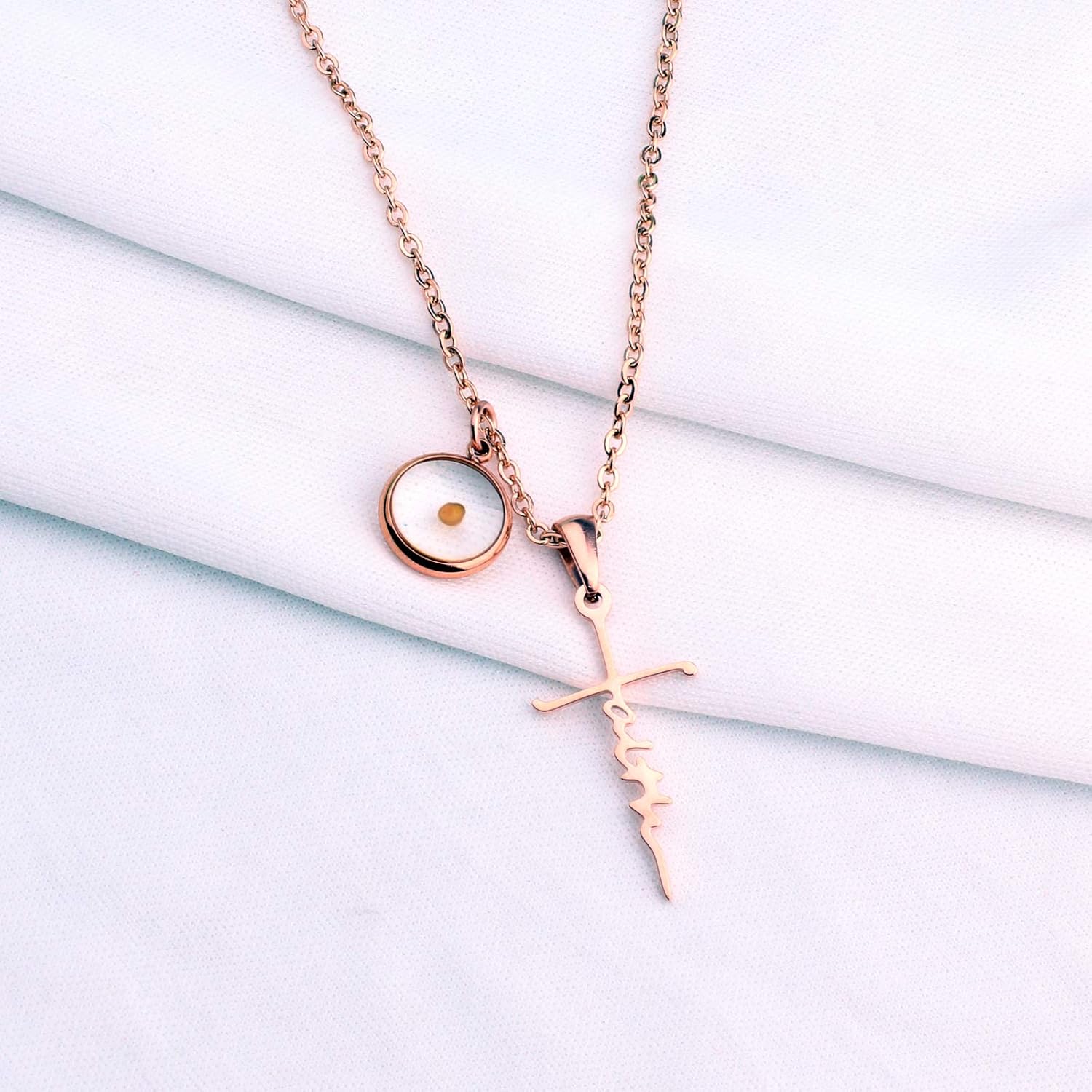 Faith Cross Mustard Seed Necklace Religious Jewelry Inspirational Christian Gift(faith necklace rose gold) - Image 5