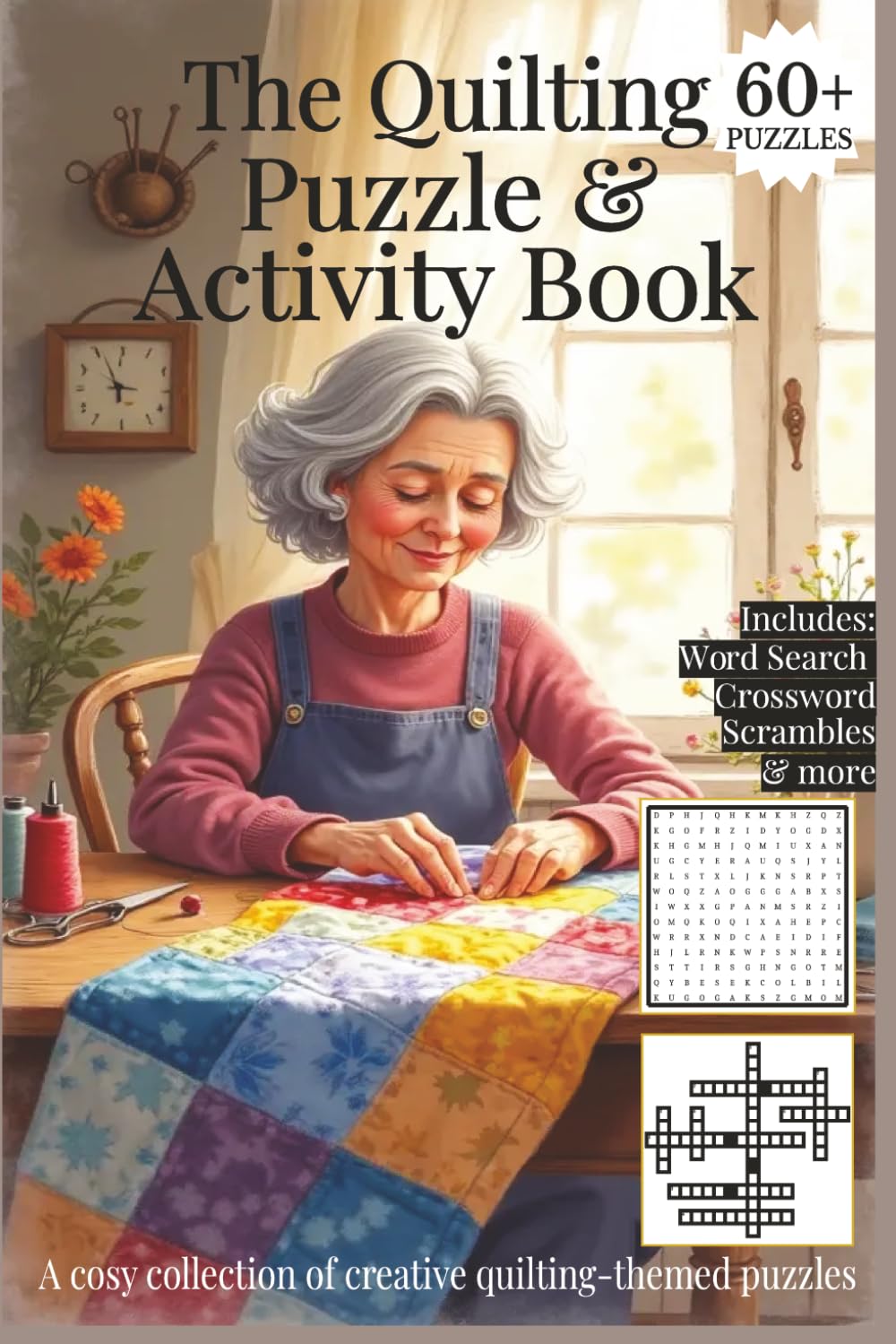 The Quilting Puzzle & Activity Book: A Cosy Collection of Crossword, Word Search, Cryptogram, & Word Scramble puzzles for Adults and Seniors | Large Print | 60+ puzzles