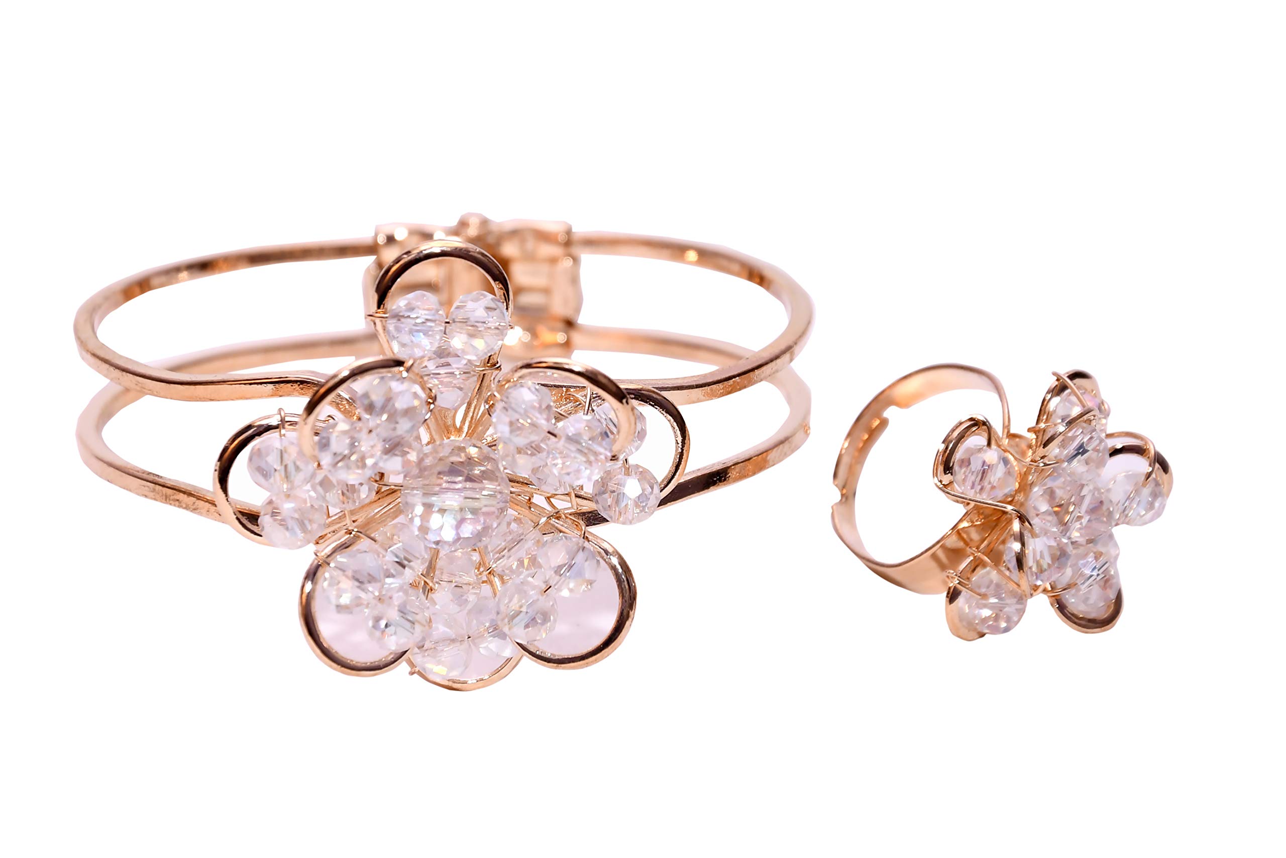 14K Gold Plated with Diamond Fashion Bracelet for Girls (Gold, White)