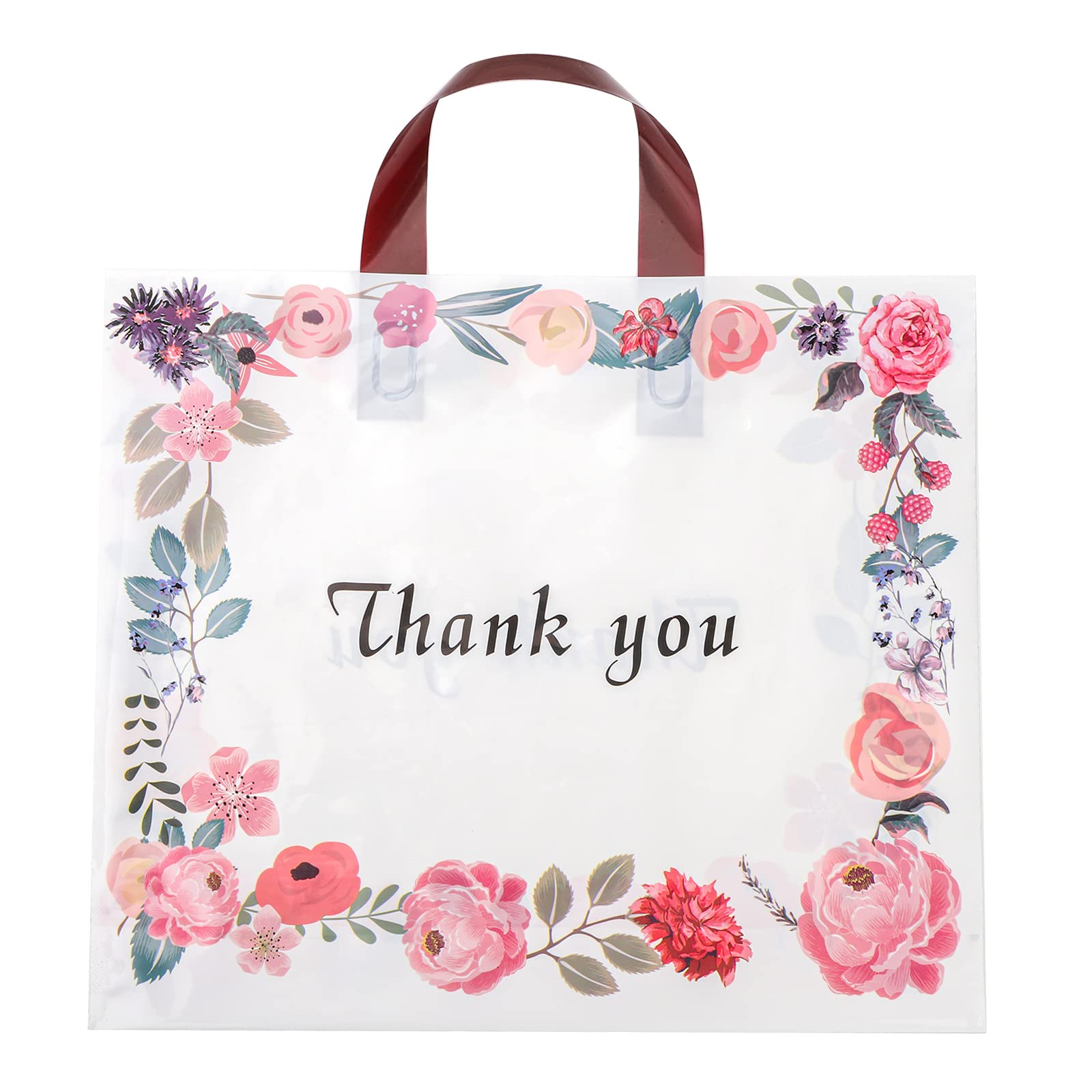 SOUJOY 60 Pack Thank You Bag, Plastic Shopping Bag with Handles, 36cm × 31cm Spring Flowers Reusable Merchandise Bags - Image 4