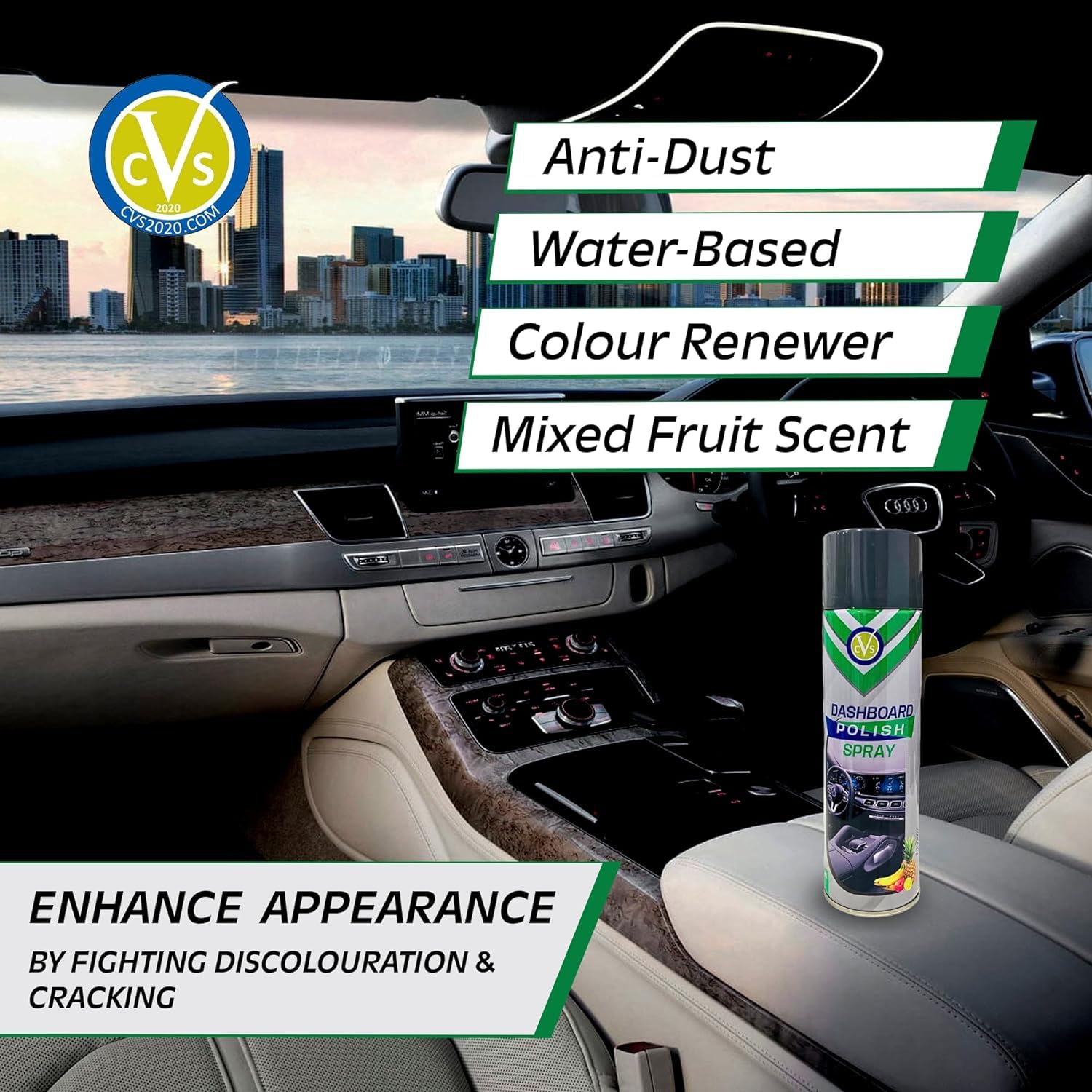 CVS - Spray de silicona para salpicadero de coche: limpia, brilla y protege el interior del coche, restaura el brillo, limpiador interior del coche, elimina la suciedad, el polvo y los residuos, aroma