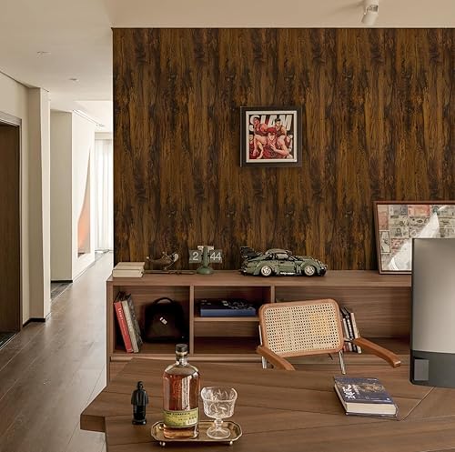 Miniatura 9 de LXCREAT Papel tapiz de madera para despegar y pegar, papel de contacto de grano de madera marrón Shiplap, panel de 17.71 x 118 pulgadas, papel de