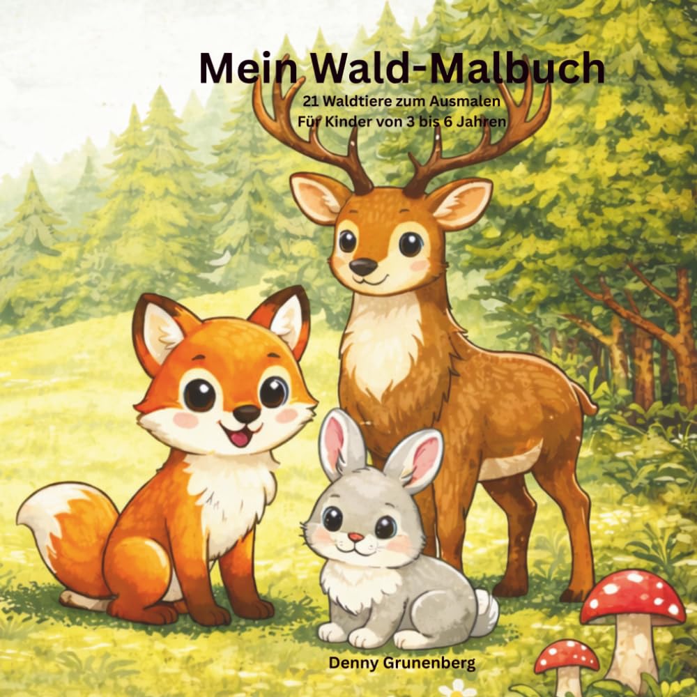 Mein Wald-Malbuch: 21 Waldtiere zum Ausmalen für Kinder von 3 bis 6 Jahren – Mit Fuchs, Hirsch, Hase, Bär, Wolf, Eule und Eichhörnchen