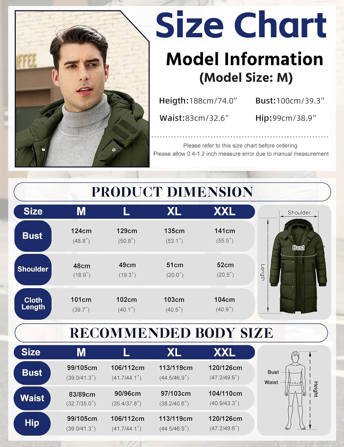 HEEKPEK Men's Hood Puffy Quilted Jacket Winter Warm Long Puffer Coat Windproof Full Zip Thicken Outerwear with 4 Pockets - Image 6