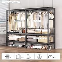 Vista 7 de Foldable Portable Closet Wardrobe on Wheel 2000Ibs Heavy-Duty Clothe Rack with Cover Freestanding Metal Clothing Rack Armoire Storage System Rolling