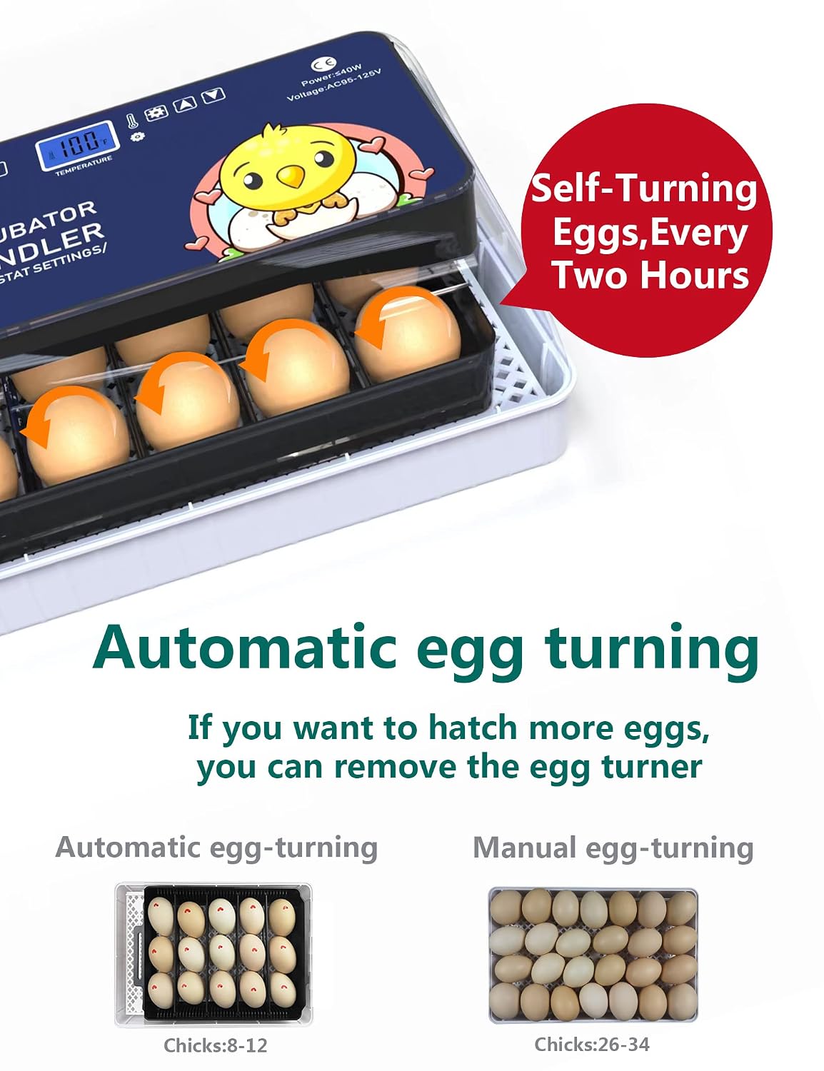 TRIOCOTTAGE Incubators for Hatching Eggs with Automatic Turner Temperature self-Control,Small Digital Egg Hatcher for Chicken Birds Quail Geese Duck (with Automatic Refill Fittings)
