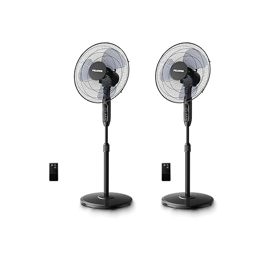PELONIS 16'' Oscillating Pedestal Standing Fan with Remote Control 2 Packs, 3 Speeds Settings 7H Timer Ultra Quiet Adjustable Heights for Bedroom, Living Room, Home and Office