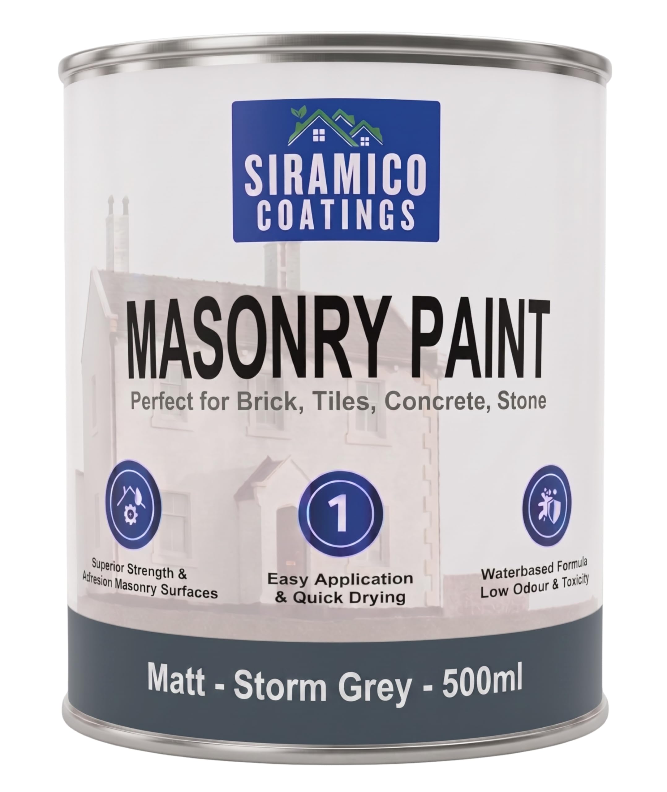 SIRAMICO COATINGS | Masonry Paint | Smooth White | 500 ml |10 Year protection of Masonry surfaces | Washable Paint (Storm Grey, 500ml)