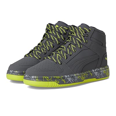 PUMA Kids Rebound Layup Mid (Big Kid) Kids Shoes Strong Gray/Strong Gray/Lime Smash