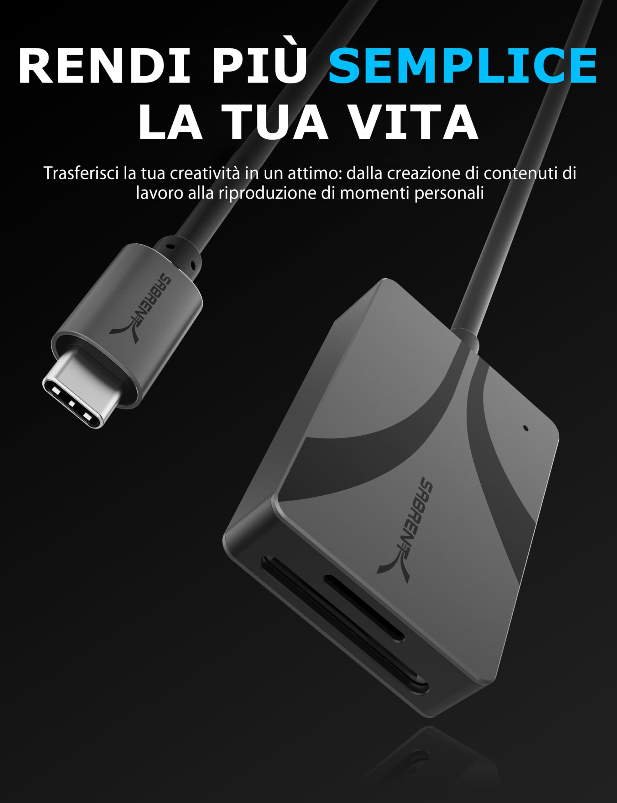 SABRENT Cavo USB tipo C, Lettore Schede micro SD/SD card, lettore di memorie SD, Dual-Slot UHS-II SDXC and microSDXC SD 4.0 (CR-CSDM)