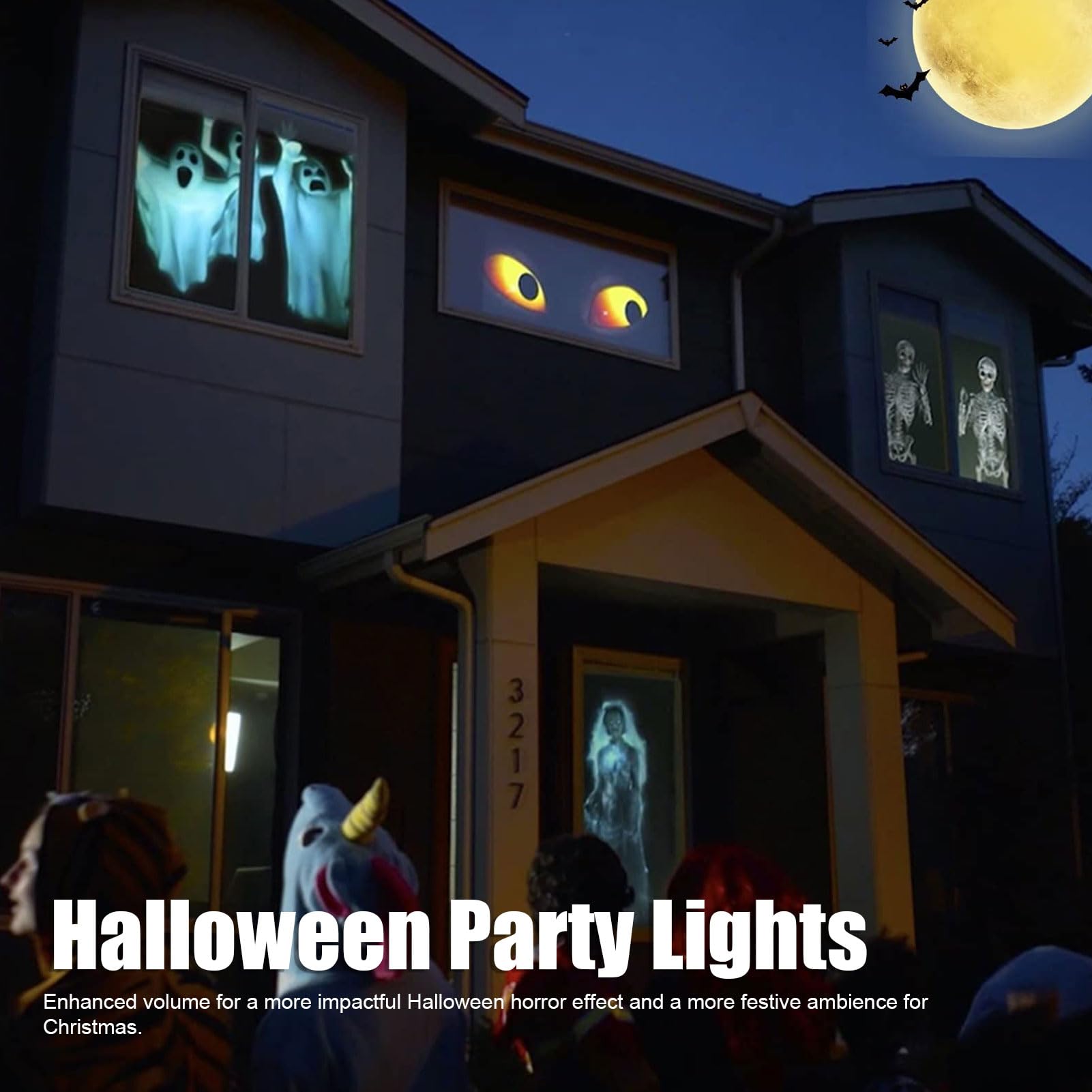Bewinner Weihnachts Fenster Projektor mit Lautsprecher & Tuch Bildschirm - Einstellbare Scary Pattern Ghost Light, Halloween Licht Projektor wasserdicht für Fenster Outdoor Landschaft Indoor