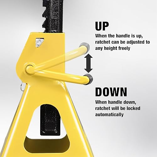 Miniatura 8 de Jack soporta 2 toneladas con doble bloqueo y base de pie grande para levantar SUV, acero resistente, capacidad de 4,400 libras, amarillo, 1 par