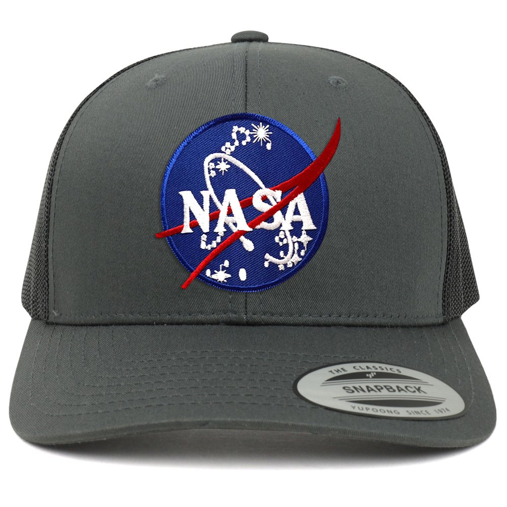 Flexfit(フレックスフィット) FLEXFIT NASA Insignia Logo Embroidered Patch Snapback Trucker Mesh Cap - Charcoal