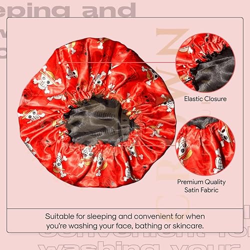 Miniatura 5 de Gorro de Anime con Banda Elástica Suave Ajustable para Mujeres y Hombres Gorros Sedosos para Dormir Tela de Satén Cómoda, Rojo Op
