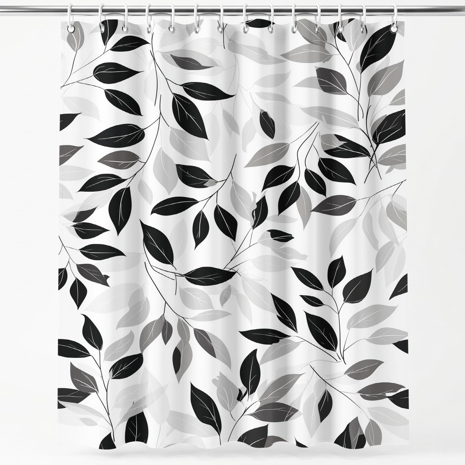 Rideau de douche moderne imperméable 120 x 180 cm motif feuilles fraîches