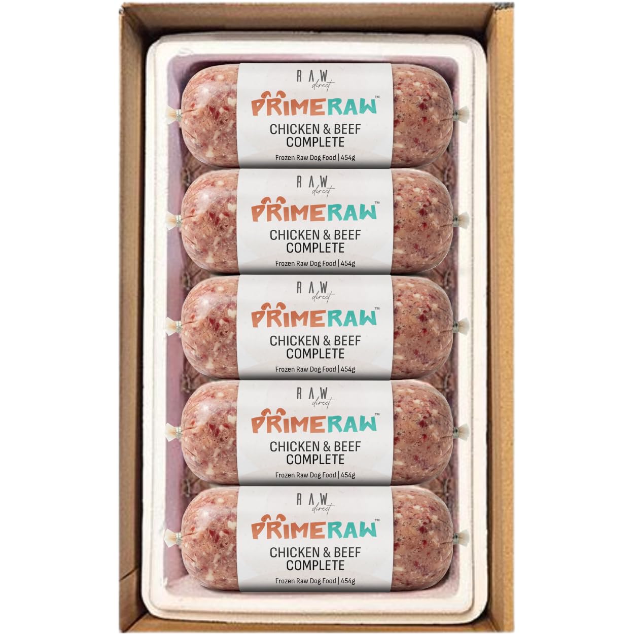RAW DIRECT Prime Raw Frozen BARF Dog Food – 454g Rolls | 20 or 30 Rolls Pack | Premium Natural Barf Diet | High-Protein, Grain-Free & Nutrient-Rich (10, Chicken & Beef)