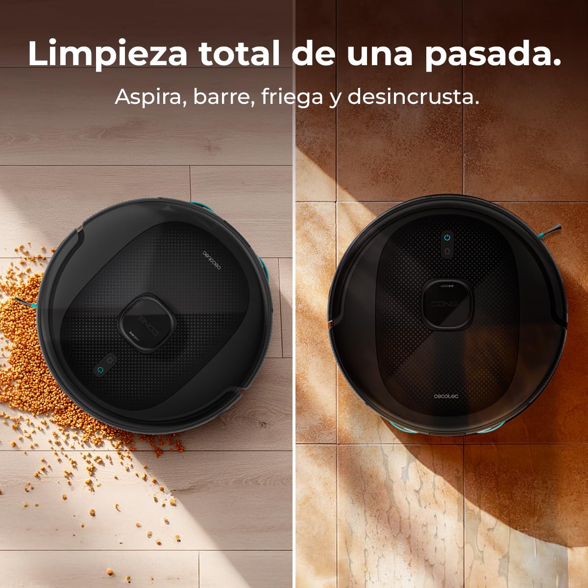 Cecotec Saugroboter Conga 9990 AI Spin Revolution Ultra Power Home | 10.000 Pa, KI-Lasernavigation, 3-Liter-Absaugstation, rotierende Mopps, 5200 mAh und Ultraschall-Teppicherkennung
