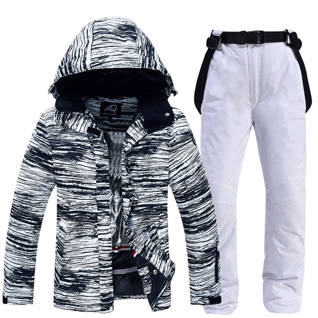 Chaqueta de esquí impermeable de montaña y pantalones a prueba de viento invierno cálido abrigo con capucha snowboard traje de nieve chaqueta de lluvia SYFK L