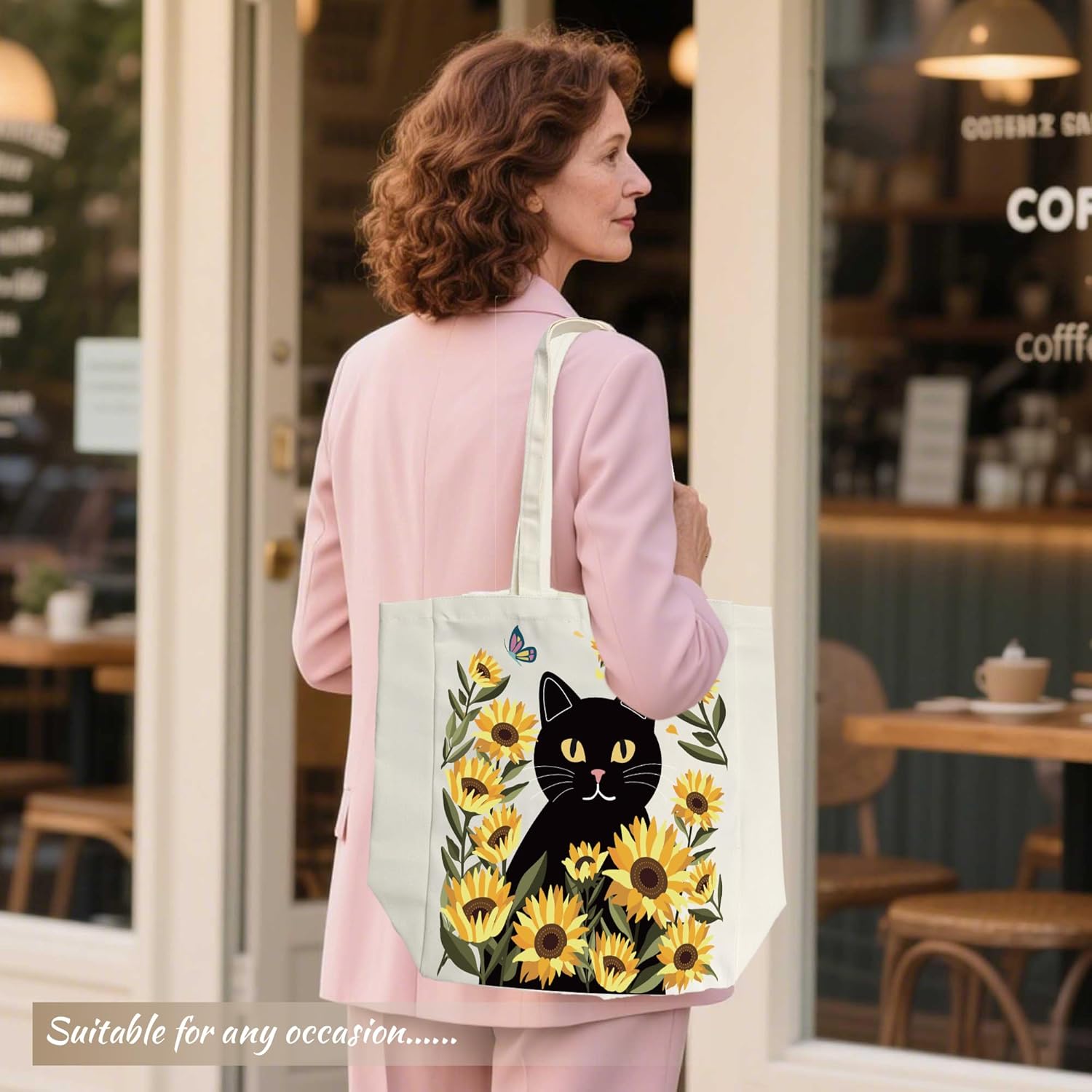 SUNWISHA Aesthetic Canvas Tote Bag - Reusable Spacious Shoulder Bag for Women Shopping, Work, Gym, Travel - Image 6