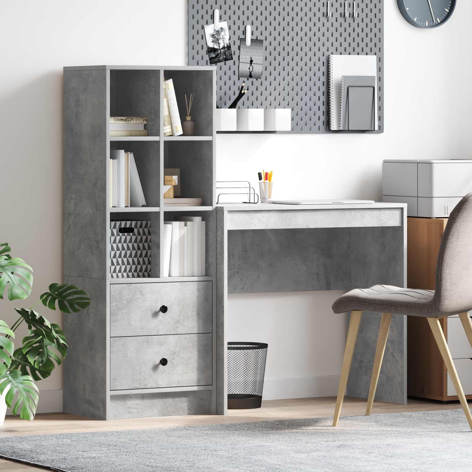 Scrivania in cemento grigio 125,5 x 40 x 127 cm in legno di ingegneria 2