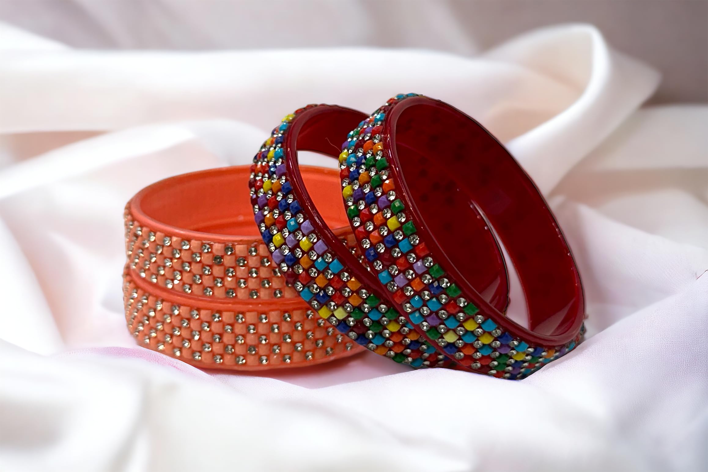 Zircon Stone Glass Bangle Indian Fancy Kanch Bangles (2.60)