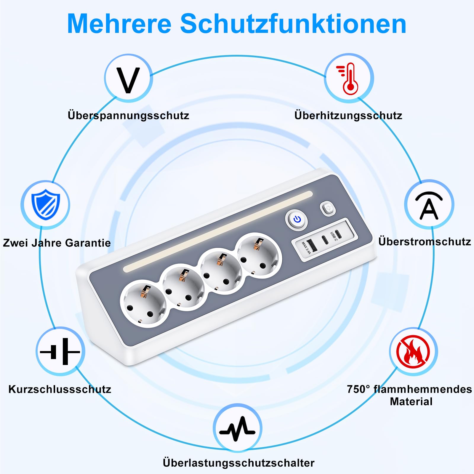 7-IN-1Steckdosenwürfel ohne Kabel and 4 Fach Flachstecker Mehrfachsteckdose 4 Fach Flachstecker Mehrfachsteckdose