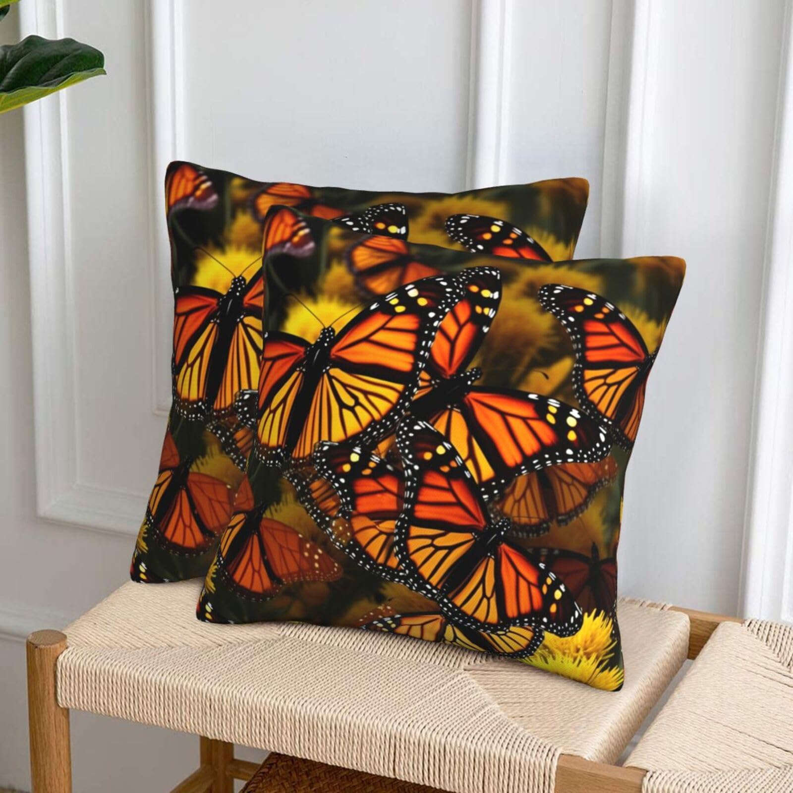 NONHAI Decorative Throw Pillow Covers Set of 2, 20"x20" Square Cushion Case Soft Comfy Monarch Butterflies Throw Pillows for Couch Cushion Livingroom Farmhouse Home Decor Pillowcases