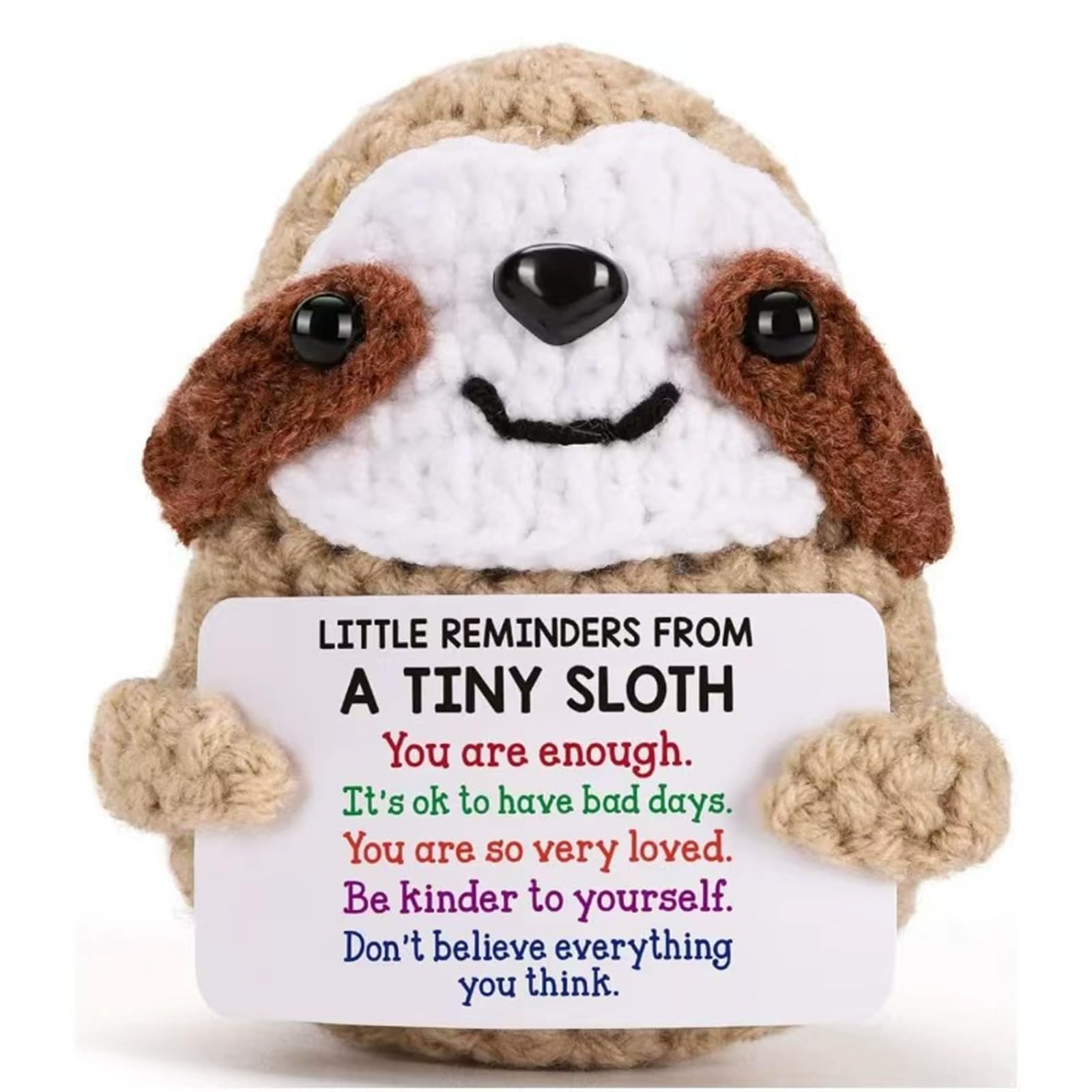 PLUSHCEWT Handmade Crochet Sloth Plush - Positive Crochet Animals Sloth Teddy with Affirmation Card,Emotional Support Thank You Gift,Thoughtful Knitting Gifts for Women,Friends,Colleagues