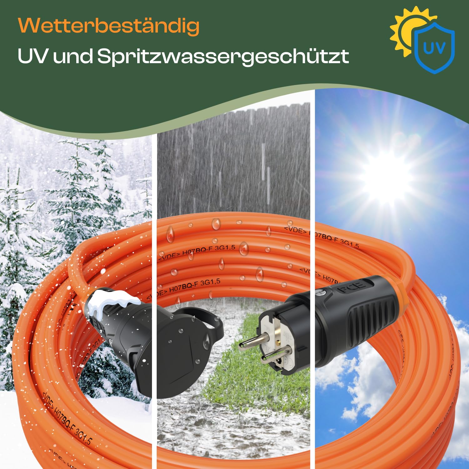 maxgo verlängerungskabel 10 meter IP54 außen verlängerung 10m stromkabel außenbereich kabel strom verlaengerungskabel gummikabel H07BQ-F 3x1,5 schuko outdoor extension cord