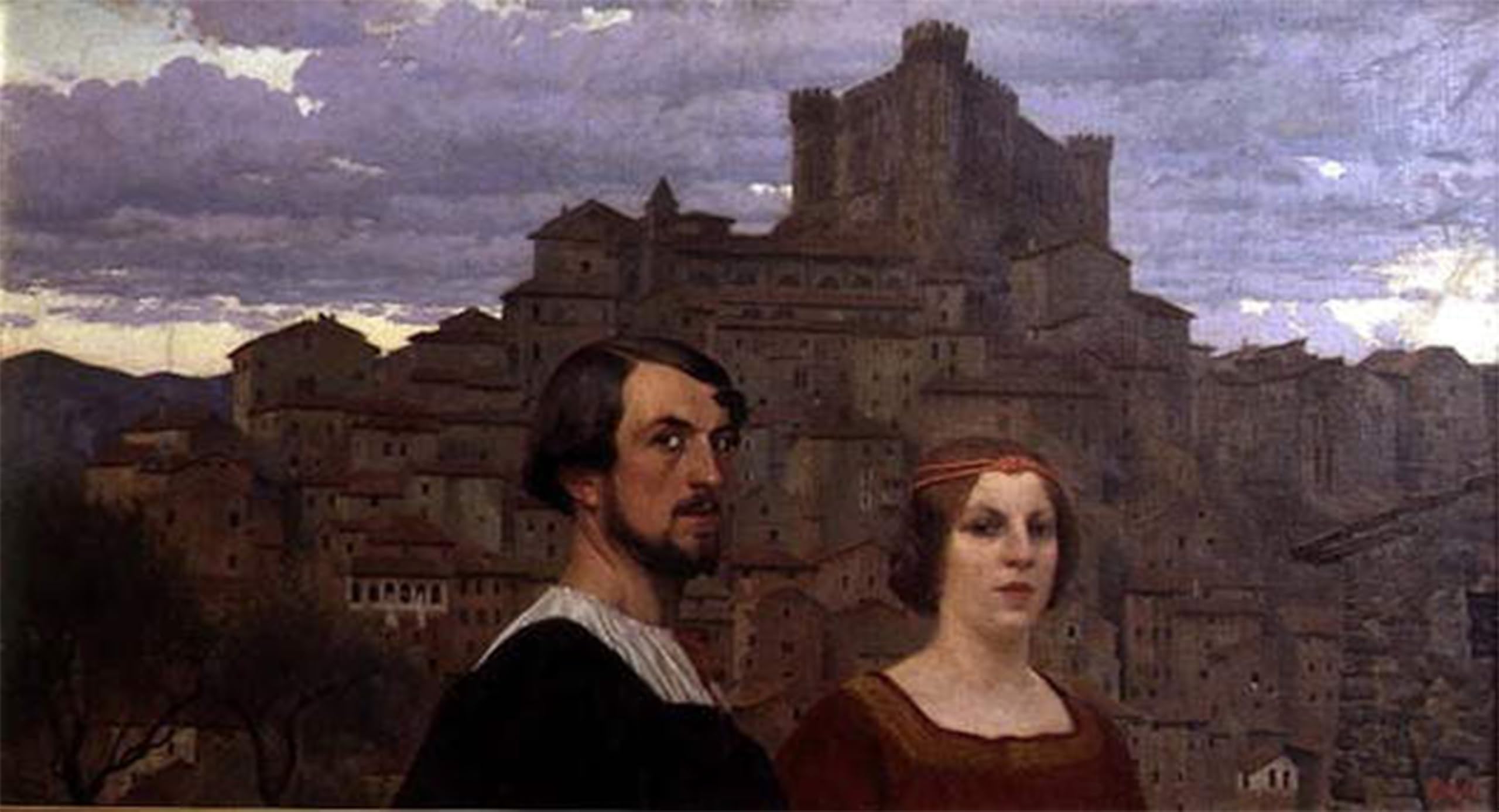 SERENDIPITP Vintage Picture Print on Canvas Wall Art Poster Self Portrait with the Artist's Wife Before Anticoli Corrado by Edward Okun Artwork Print Poster for Wall Decor 60x90cm