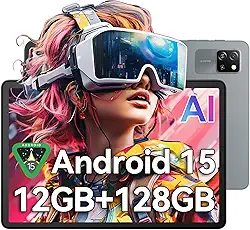 Blackview Tablet Android 15 WiFi 6, 2025 25.4 cm 4GB RAM 128GB ROM (1TB TF), 1280 * 800 IPS, 300 nit, Octe-ocre 60GHz, Google GMS, Widevine L1 Support, 5100mAh, BT 5.3,8MP + 5MP AI Camera, Cinza