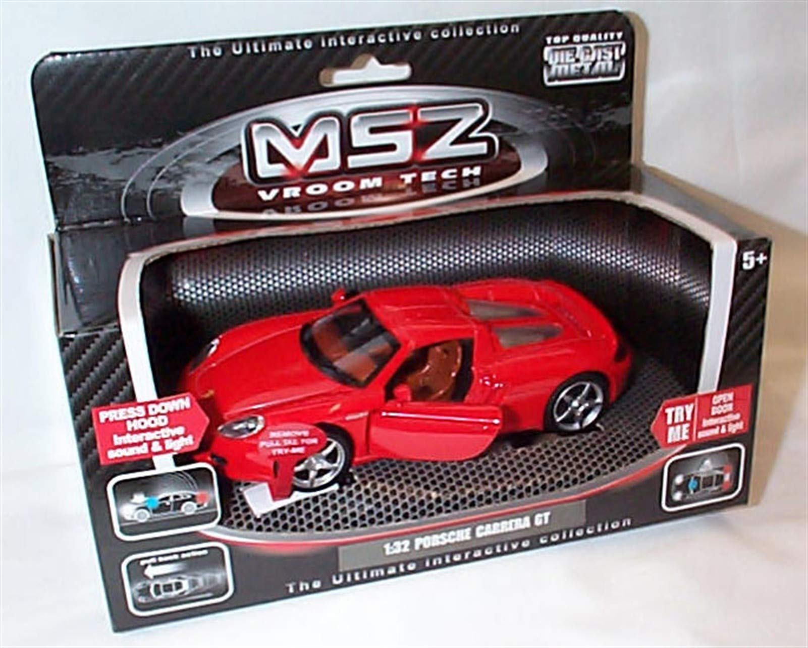 MSZ Vroom tech red P0RSCHE carrera GT car with lights and sound 1.32 scale diecast model