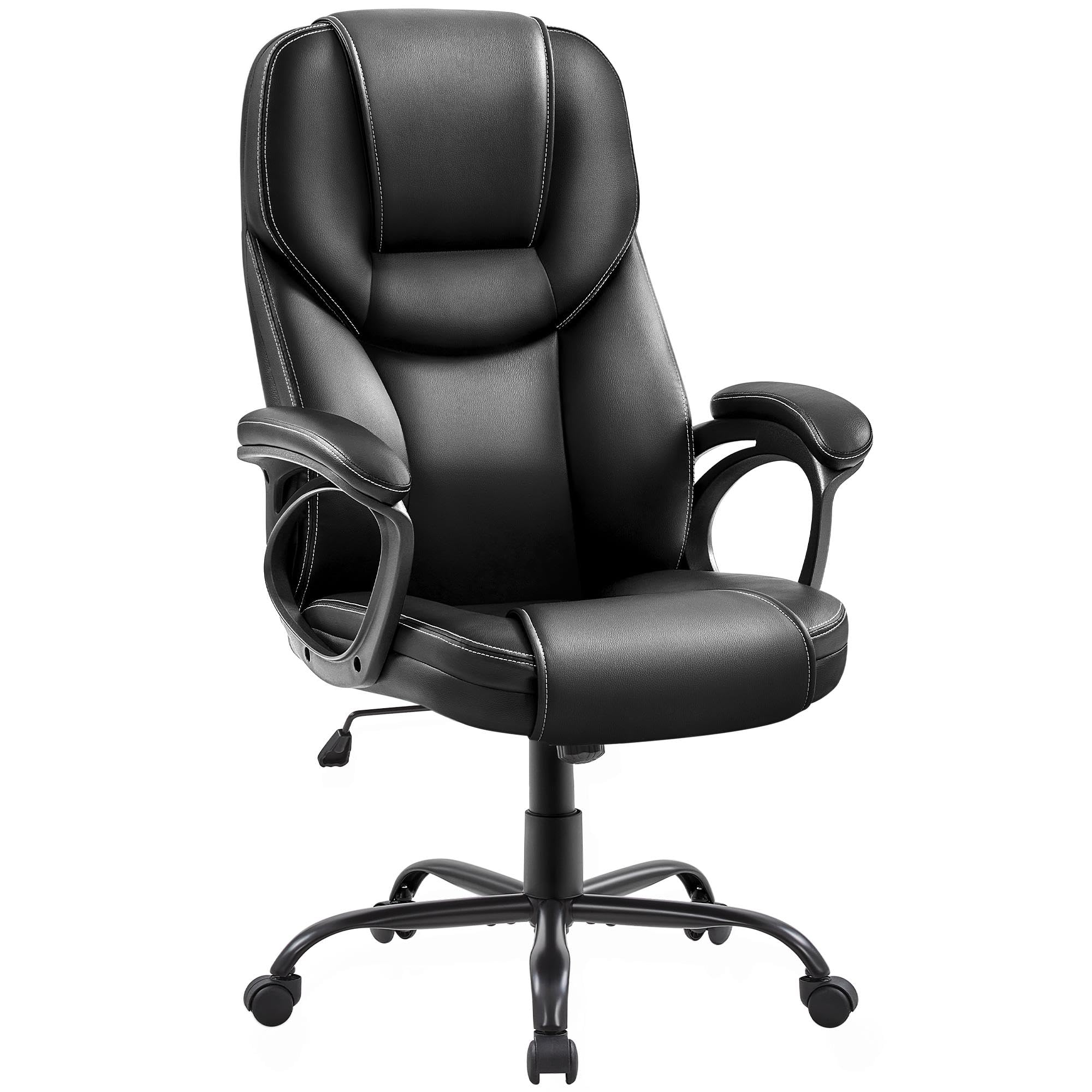 Yaheetech PU Leather High Back Office Chair Executive Ergonomic Desk Chair Swivel Computer Chair with Armrests, Adjustable Height, Home Office, Black