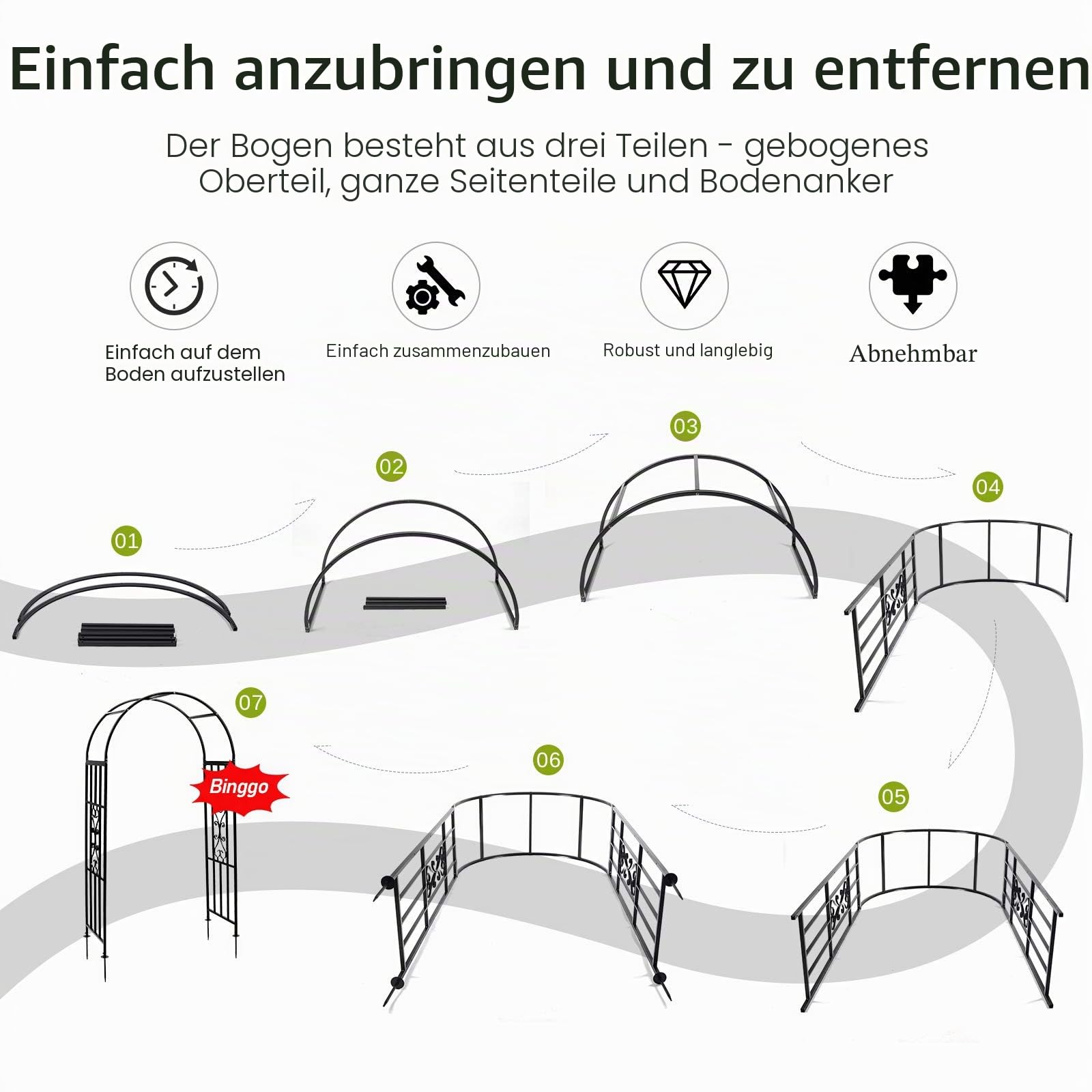 114 cm x 210 cm Rosenbögen, Gebogene Metall-Dauerhafte Eisen Rankhilfe Pflanzenständer für den Außenbereich Rosenlaubengarten Kletterpflanzen Hochzeitsbögen Zeremonie