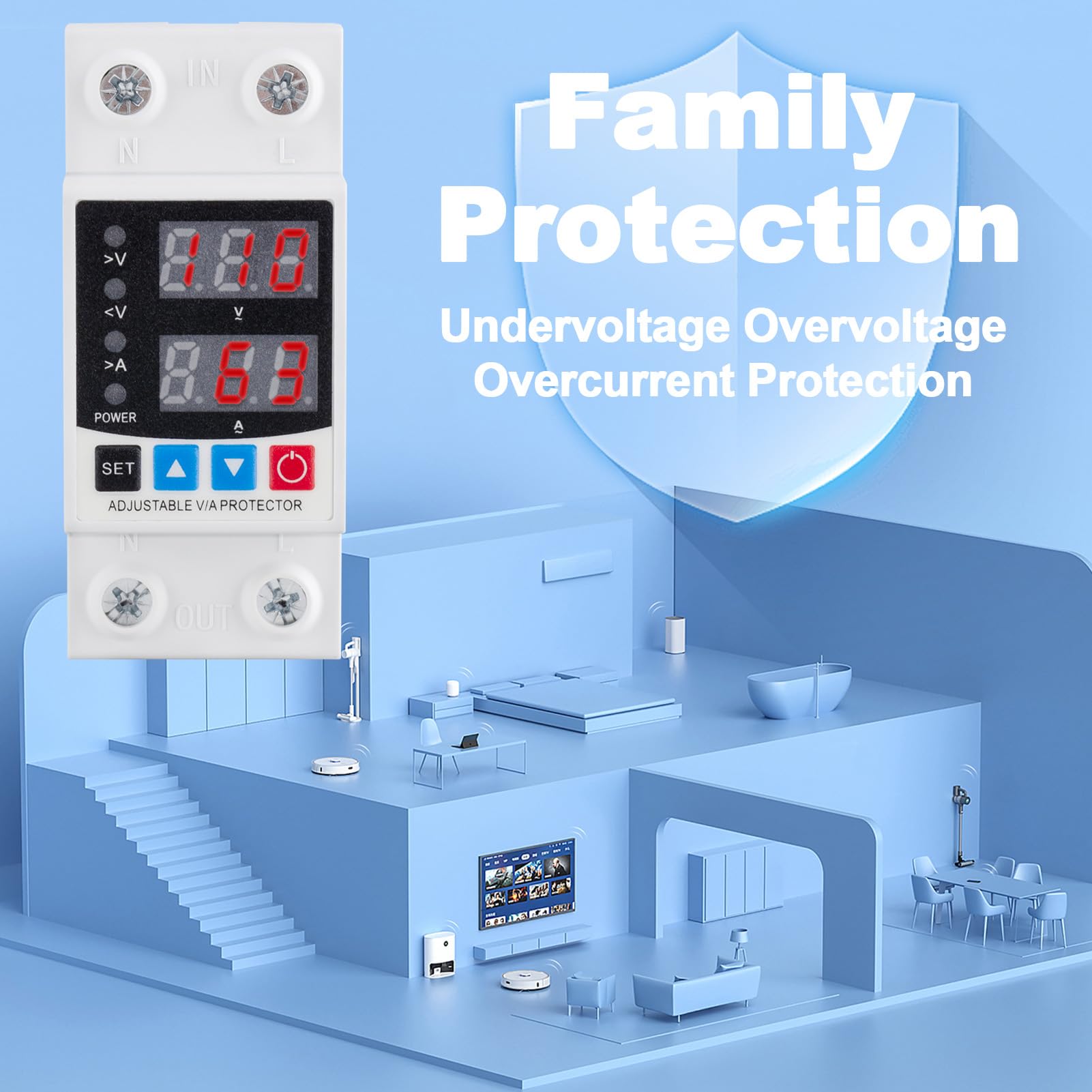 Smart Circuit Breaker with Energy Monitoring, Adjustable Voltage and Current Protection (1-63 Amp),AC Disconnect Current Adjustable Voltage Protector — Amazon image 2