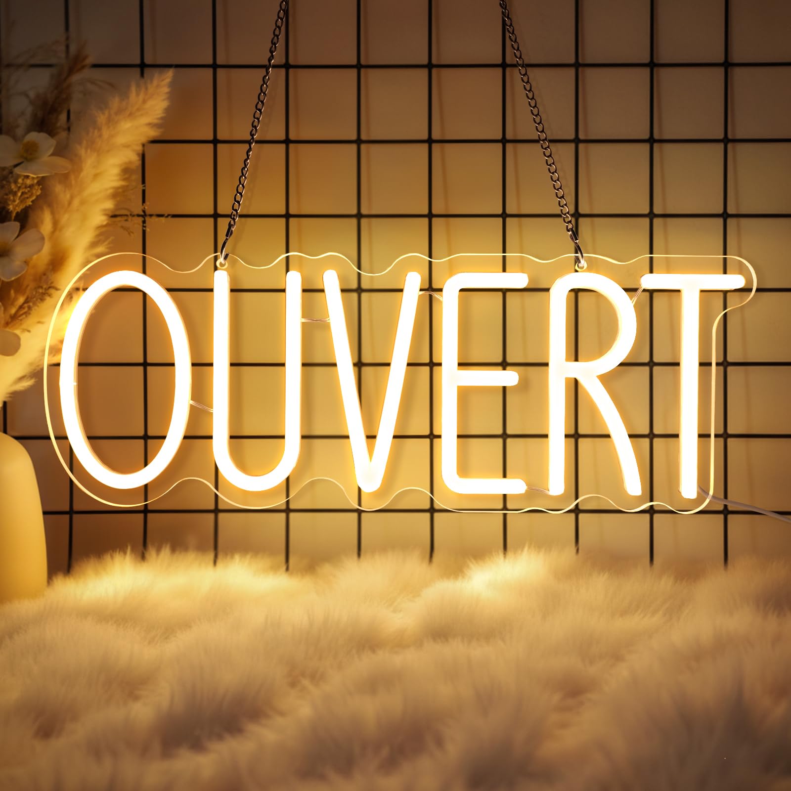 Enseigne Lumineuse Néon OUVERT Plaque de Porte LED USB Interrupteur à Intensité Variable Décoration Murale Commerces