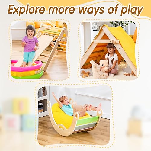 Miniatura 6 de deli 7 en 1 Juego de Triángulo Pikler, Juego de Triángulo de Escalada para Niños Pequeños de Tamaño Grande, Gimnasio Infantil de Madera