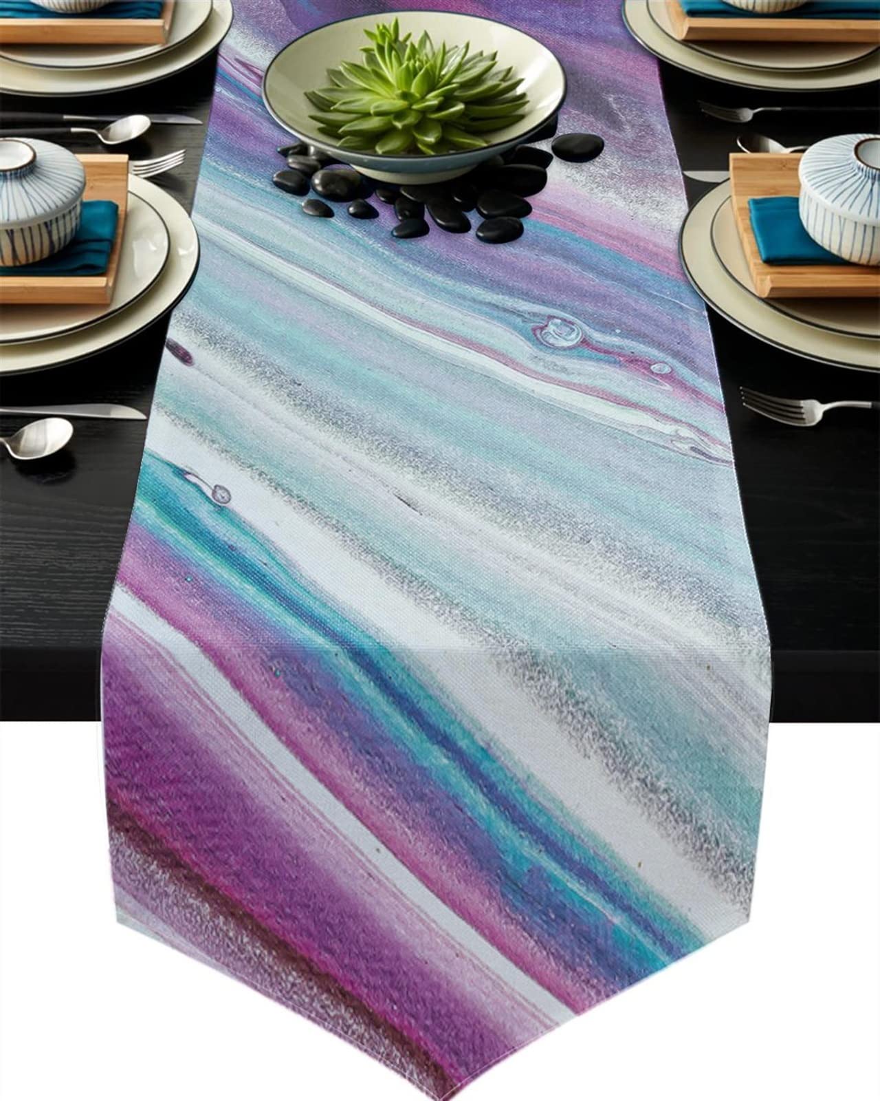 Chemin de table pour maison et mariage motif marbre vert