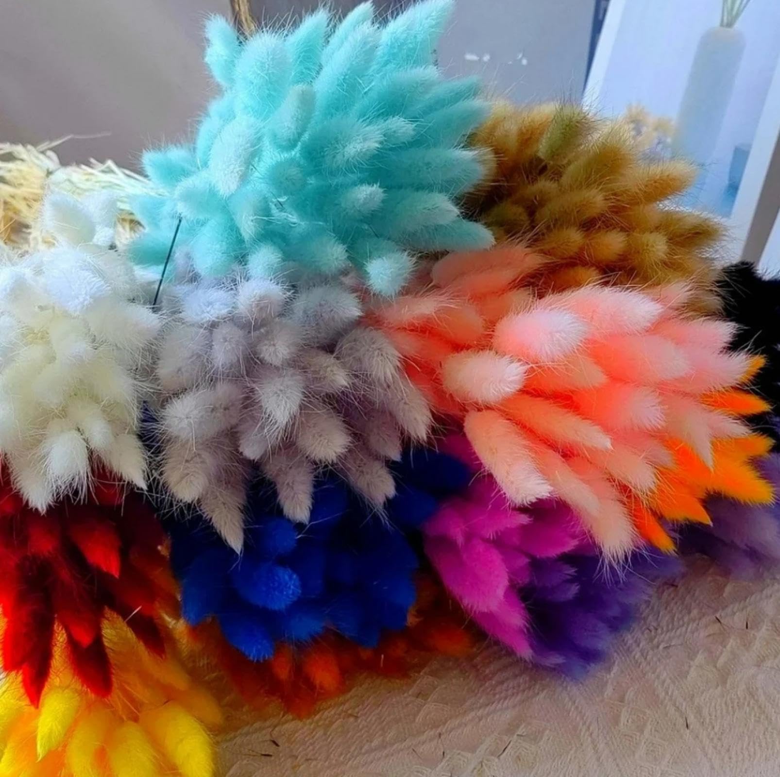 Flores secas de cola de conejo,100 piezas 45 cm hierba de cola de conejo seca decoración del hogar Boho, hierba de Pampa Natural para arreglos florales decoración del hogar de boda rosa claro