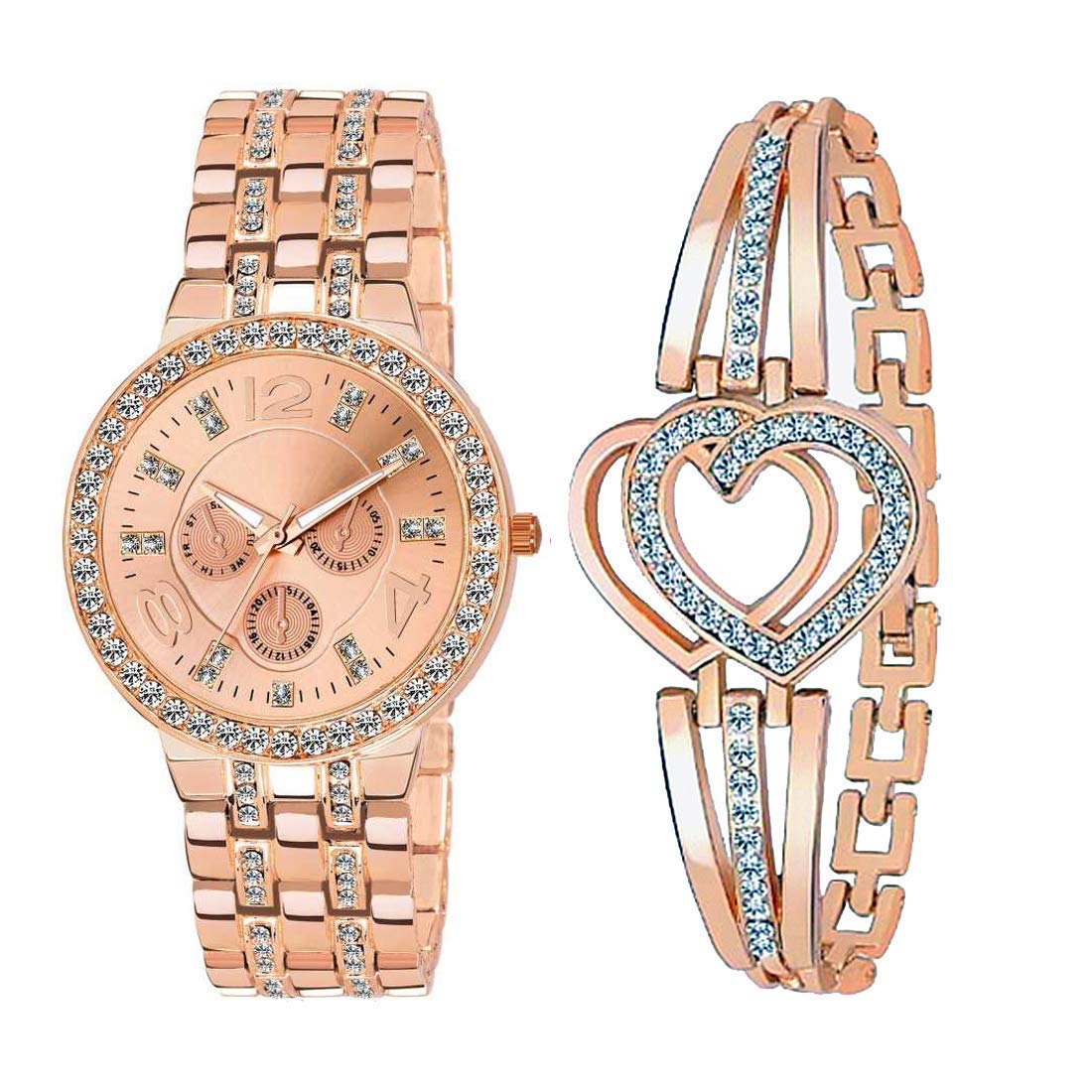 ENDEAVOUR Analogue Rose Gold Metal Heart Shape Diamond Studded Bracelet & Watch Special Combo for Women & Girls (B08RX2Y2KJ) Amazon Price History, Amazon Price Tracker
