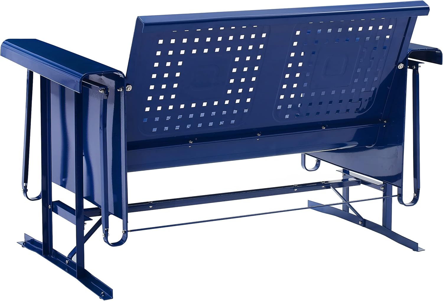 Navy Retro Metal Outdoor Loveseat Glider with Basket Weave Design