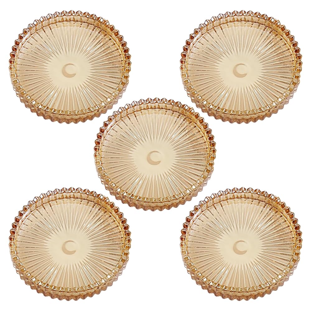 Clear Coasters Set of 5 – Glass Drink Coasters with Raised Edge, Round Crystal Cup Mats for Coffee Table and Bar Décor (Amber)