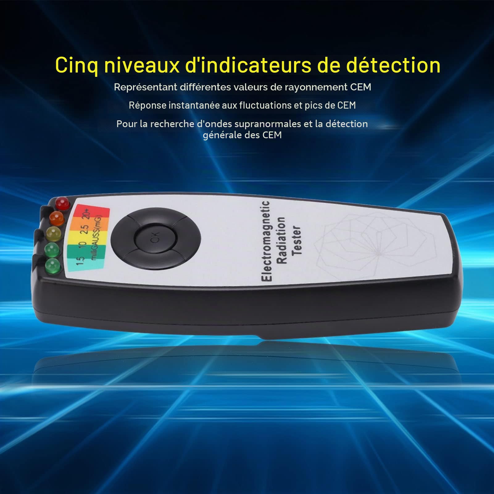 Testeur d'équipement paranormal de chasse aux fantômes, indicateurs de détection portables fiables à 5 niveaux de réponse rapide Détecteur de champ magnétique pour la détection générale