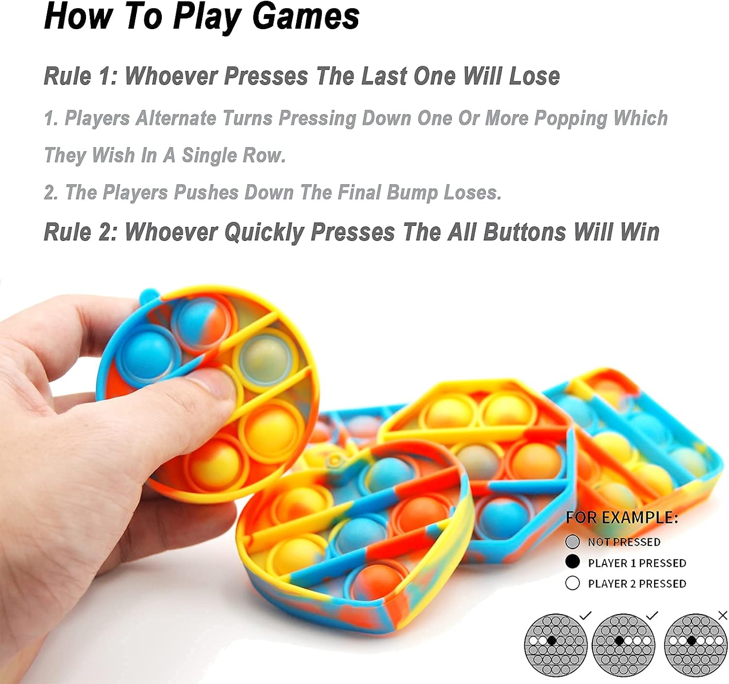 FengleMa 5 Pcs Pop Fidget Simple Dimple Toy, Mini Push Pop with Key Chain, Bubble Wrap Sensory Silicone Toy, Autism Special Needs Stress Reliever Tactile Logic Game for Kids (Style 1)