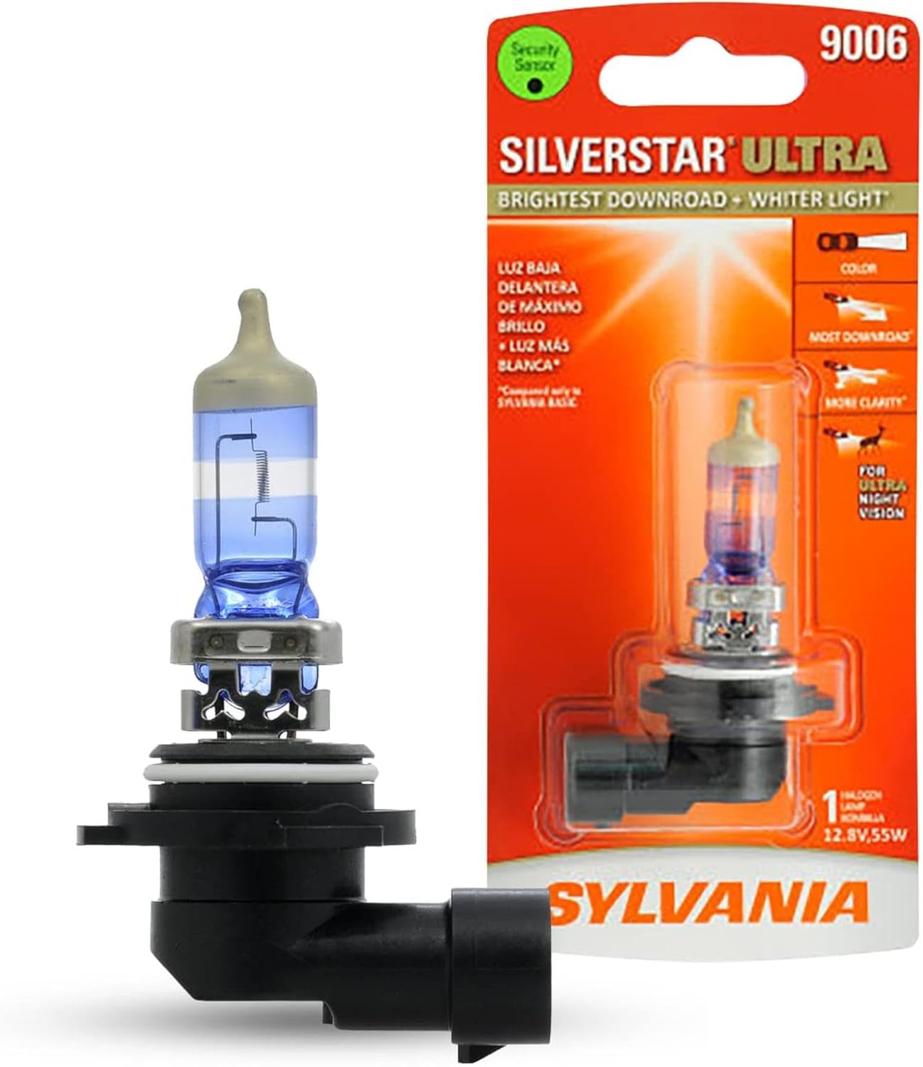 SYLVANIA - 9006 SilverStar Ultra - High Performance Halogen Headlight Bulb, High Beam, Low Beam and Fog Replacement Bulb, Brightest Downroad with Whiter Light, Tri-Band Technology (Contains 1 Bulb)