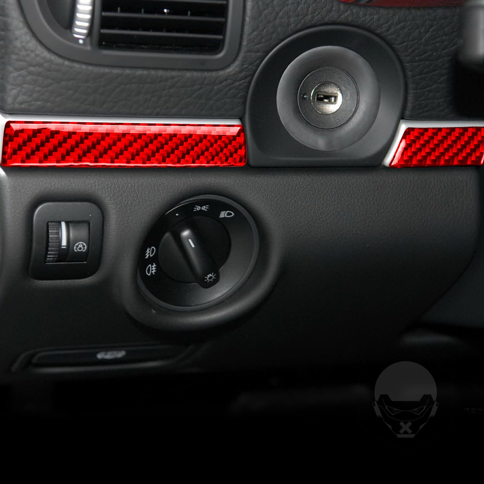 PJFUS 3pcs Real Red Carbon Fiber Car Driver Position Ignition Keyhole Side Decorative Strip Soft Sticker Auto Interior Accessories Compatible with Porsche Cayenne S/GTS/Turbo 2003-2010